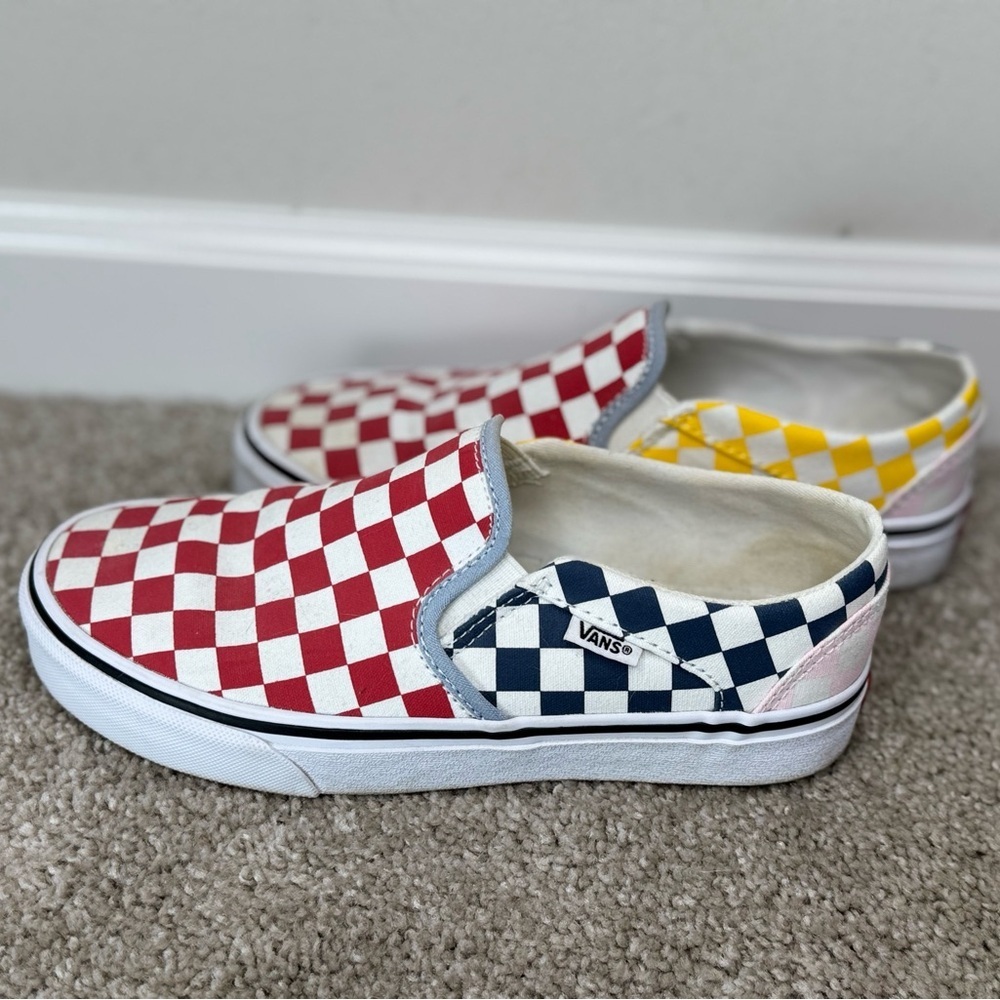 Vans Asher Multicolor Checkerboard Sneakers Slip On Shoes size 7.5